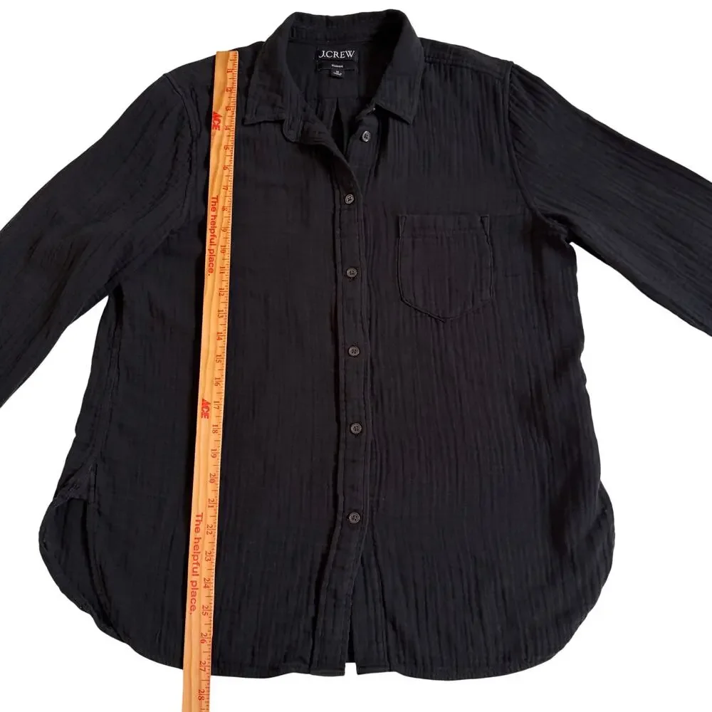 J. Crew Garçon Classic Fit Double Bauze Shirt Blouse Black Size 10 Beach Preppy
